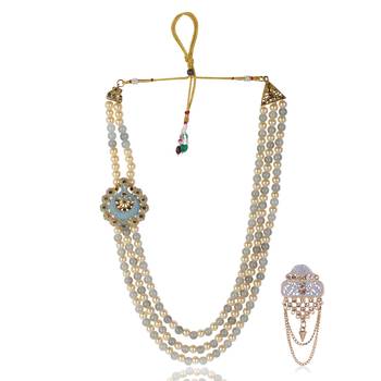   groom sherwani necklace layered moti mala for wedding | groom mala with brooch set 2