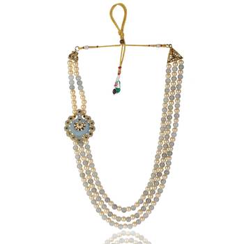   groom sherwani necklace layered moti mala for wedding | groom mala with brooch set 3