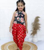 Twisha girls printed incut style top & dhoti pants - black & red