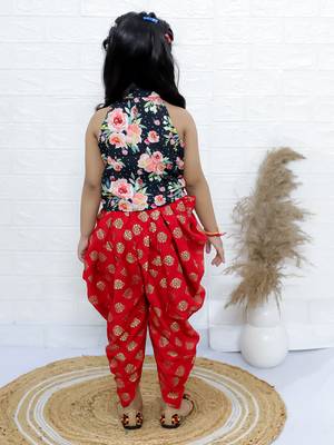Twisha girls printed incut style top & dhoti pants - black & red 2
