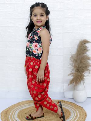 Twisha girls printed incut style top & dhoti pants - black & red 4