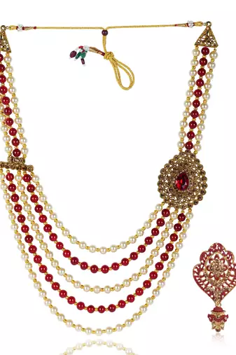   groom sherwani necklace layered moti mala for wedding | groom mala with brooch set