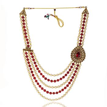   groom sherwani necklace layered moti mala for wedding | groom mala with brooch set 4