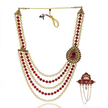   groom sherwani necklace layered moti mala for wedding | groom mala with brooch set 2