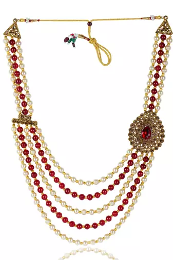   groom sherwani necklace layered moti mala for wedding | groom mala with brooch set