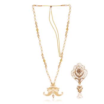   groom sherwani necklace layered moti mala for wedding | groom mala with brooch set 2