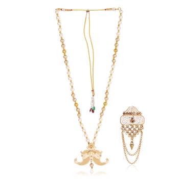   groom sherwani necklace layered moti mala for wedding | groom mala with brooch set 2