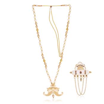   groom sherwani necklace layered moti mala for wedding | groom mala with brooch set 2