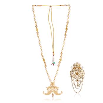 	  groom sherwani necklace layered moti mala for wedding | groom mala with brooch set	 2