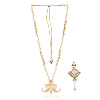   groom sherwani necklace layered moti mala for wedding | groom mala with brooch set 2