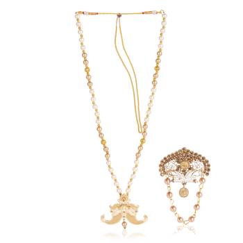   groom sherwani necklace layered moti mala for wedding | groom mala with brooch set 2