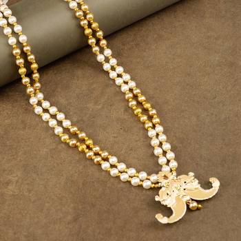   groom sherwani necklace layered moti mala for wedding | groom mala with brooch set 1
