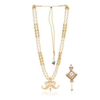   groom sherwani necklace layered moti mala for wedding | groom mala with brooch set 2