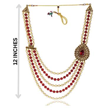   groom sherwani necklace layered moti mala for wedding | groom mala with brooch set 5