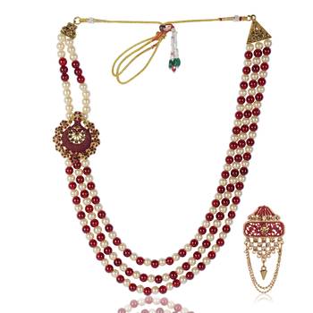   groom sherwani necklace layered moti mala for wedding | groom mala with brooch set 2