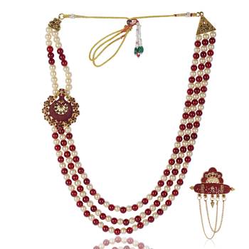   groom sherwani necklace layered moti mala for wedding | groom mala with brooch set 2