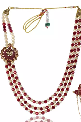   groom sherwani necklace layered moti mala for wedding | groom mala with brooch set