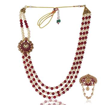  groom sherwani necklace layered moti mala for wedding | groom mala with brooch set 2