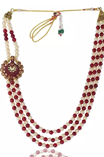   groom sherwani necklace layered moti mala for wedding | groom mala with brooch set