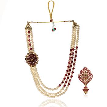 Pearl-Beaded Dulha Moti Mala Haar Necklace With Brooch 2