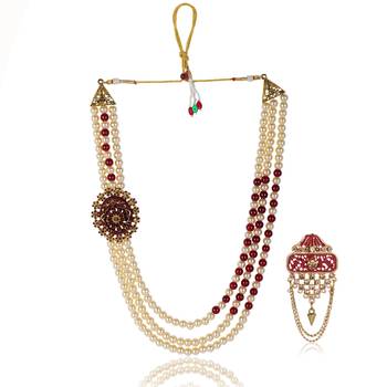 Pearl-Beaded Dulha Moti Mala Haar Necklace With Brooch 2