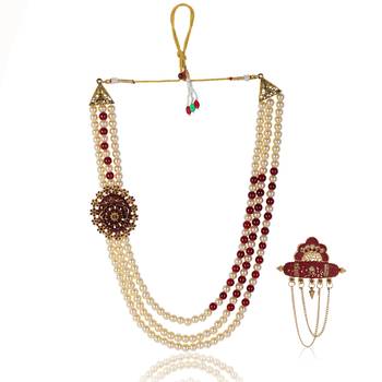 Pearl-Beaded Dulha Moti Mala Haar Necklace With Brooch 2