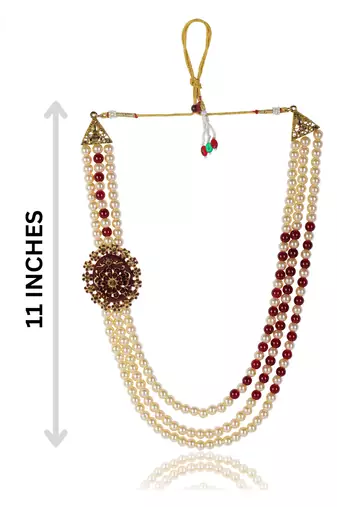 Pearl-Beaded Dulha Moti Mala Haar Necklace With Brooch
