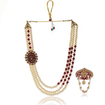Beaded Layered Dulha Moti Mala With Brooch 2
