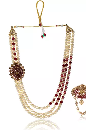 Beaded Layered Dulha Moti Mala With Brooch