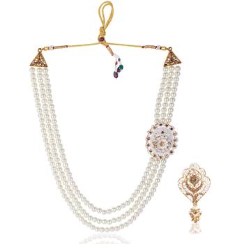 Pearl-Beaded Dulha Moti Mala Haar Necklace With Brooch 2