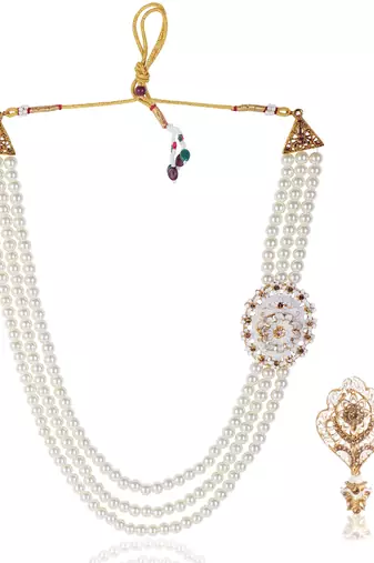 Pearl-Beaded Dulha Moti Mala Haar Necklace With Brooch