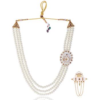 Pearl-Beaded Dulha Moti Mala Haar Necklace With Brooch 2