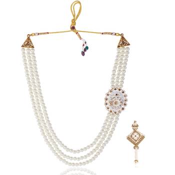 Pearl-Beaded Dulha Moti Mala Haar Necklace With Brooch 2