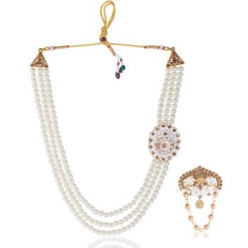 Pearl-Beaded Dulha Moti Mala Haar Necklace With Brooch 2