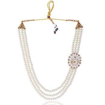 Pearl-Beaded Dulha Moti Mala Haar Necklace With Brooch 4