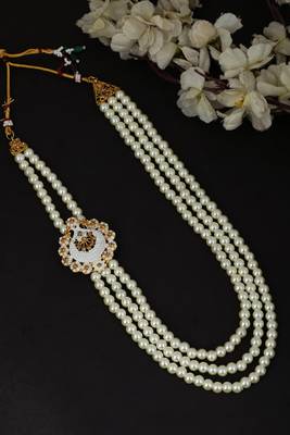   groom sherwani necklace layered moti mala for wedding | groom mala with brooch set 1
