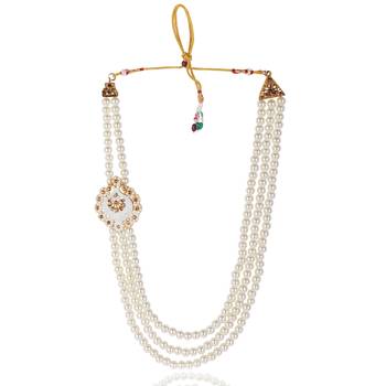   groom sherwani necklace layered moti mala for wedding | groom mala with brooch set 4