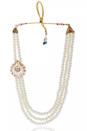   groom sherwani necklace layered moti mala for wedding | groom mala with brooch set