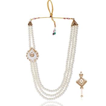   groom sherwani necklace layered moti mala for wedding | groom mala with brooch set 2