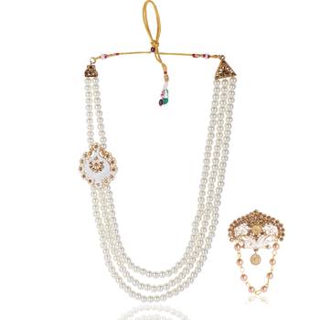   groom sherwani necklace layered moti mala for wedding | groom mala with brooch set 2