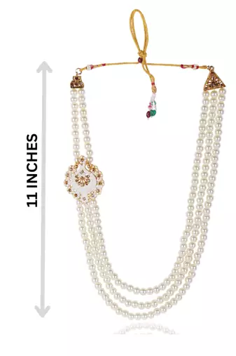   groom sherwani necklace layered moti mala for wedding | groom mala with brooch set