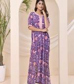 Amethyst peach floral block print kaftan style nighty dress