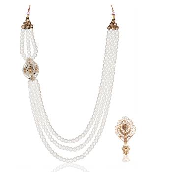   groom sherwani necklace layered moti mala for wedding | groom mala with brooch set 2