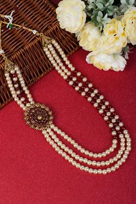 Pearl-Beaded Dulha Moti Mala Haar Necklace With Brooch 1