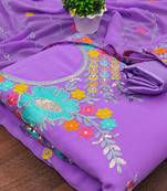 Leeza store women purple georgette sequin & floral pattern multicolor thread work