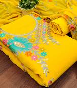 Leeza store women yellow georgette sequin & floral pattern multicolor thread work