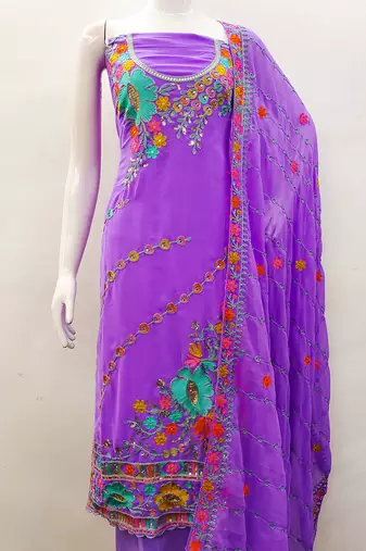 women purple georgette sequin & floral pattern multicolor thread work