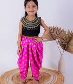 Twisha girls embroidered top & dhoti pants - black & pink