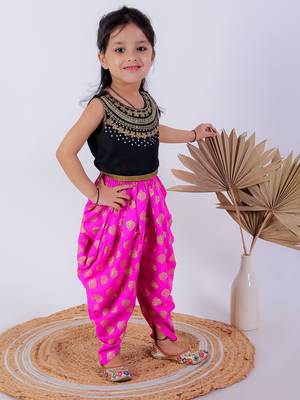 Twisha girls embroidered top & dhoti pants - black & pink 2