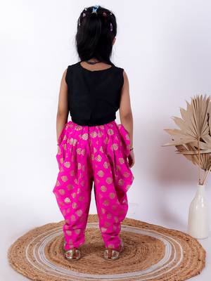 Twisha girls embroidered top & dhoti pants - black & pink 4
